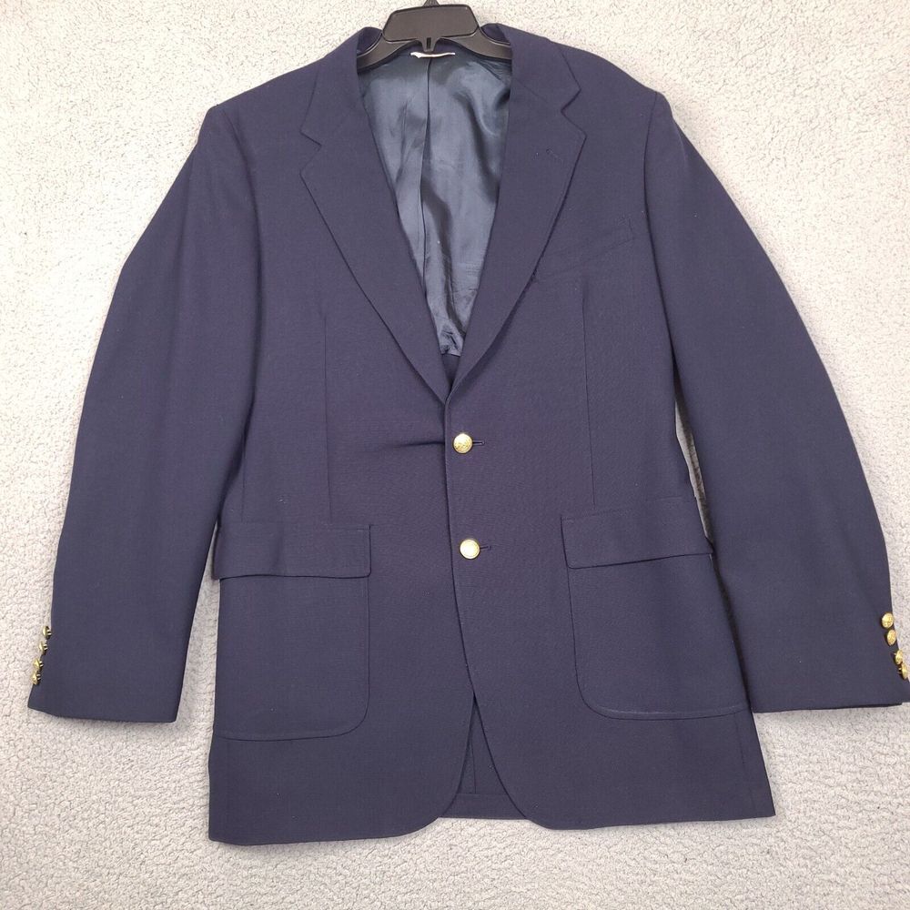 Vintage Cambridge Bay Blazer Mens 43L Blue Sport Coat Suit Jacket USA Made